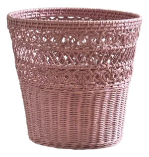 Mid-20th Century Bubble Gum Pink Wicker Wastebasket