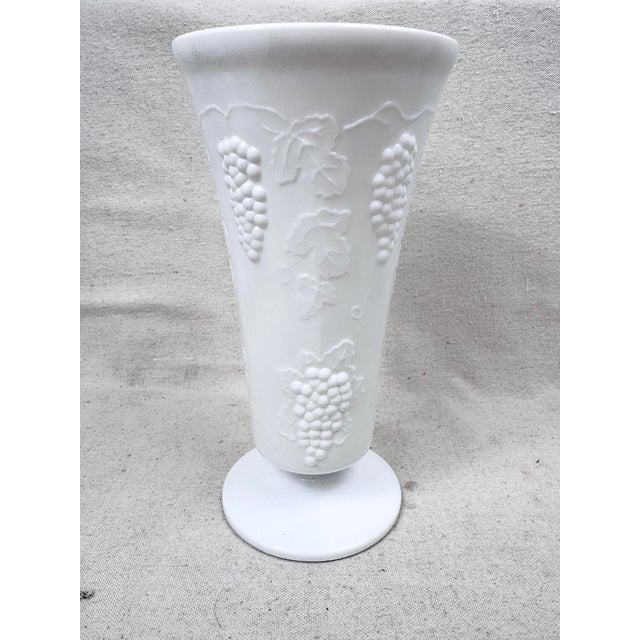 Vintage Grape Vine Design Milk Glass Vase For Sale - Image 4 of 9