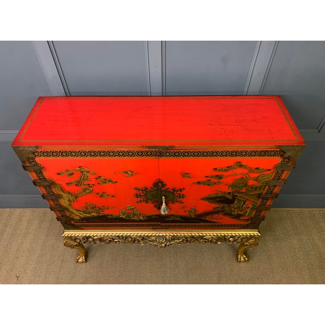 Red Lacquered Chinoiserie Cabinet on Stand, 1920 For Sale - Image 18 of 18
