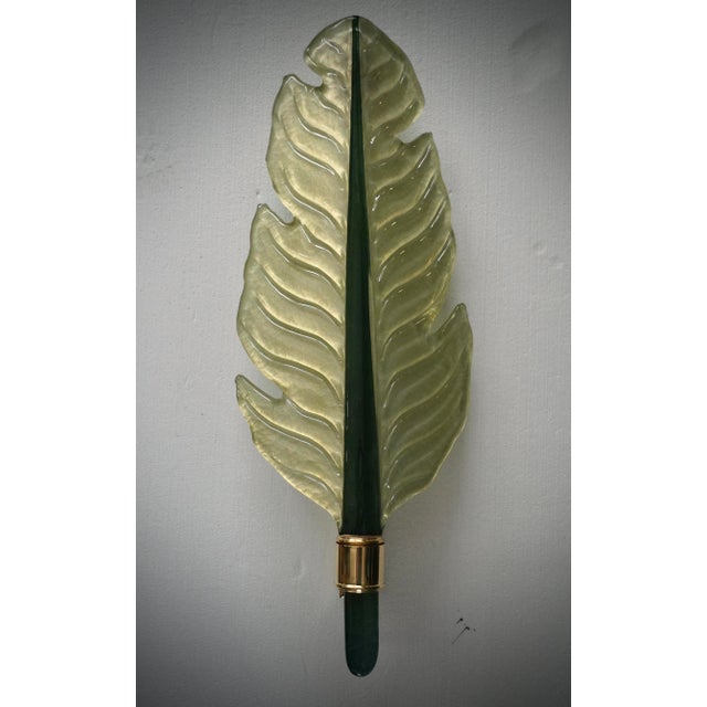 Murano Green Glass and Brass Wall Light, 1980s For Sale - Image 9 of 9