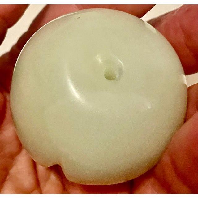 Asian Carved Milky Light Green Stone Fruit Plum For Sale - Image 4 of 6