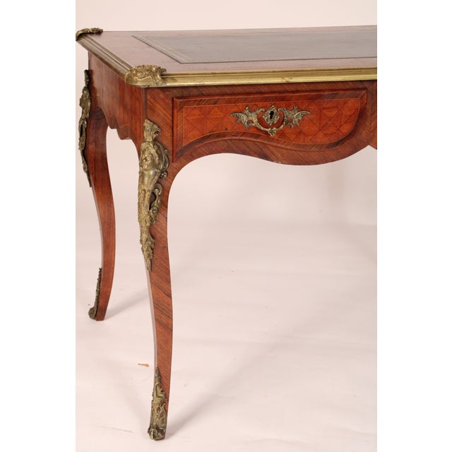 Antique Louis XV Style Bronze Mounted Leather Top Desk For Sale In Los Angeles - Image 6 of 14