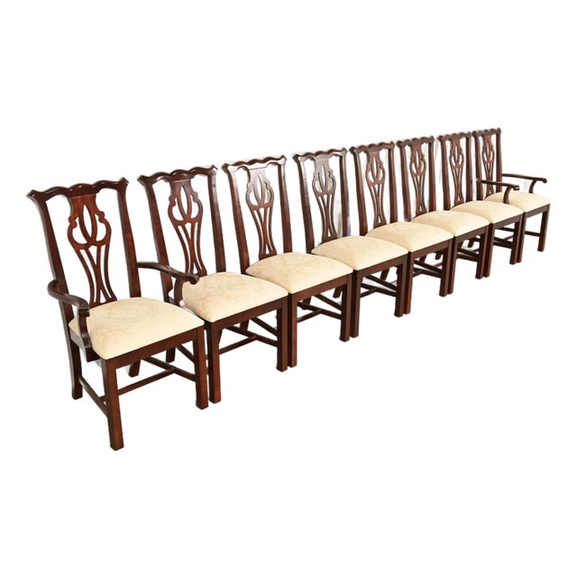 Thomasville Georgian Carved Mahogany Dining Chairs, Set of Eight For Sale