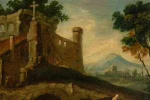 River Landscape with Bystanders, Oil on Canvas, 18th-Century