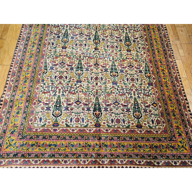 Antique Indian Agra Rug, Hand-Knotted Wool, Tree of Life Design, Ivory & Yellow, 8x15 For Sale - Image 10 of 15