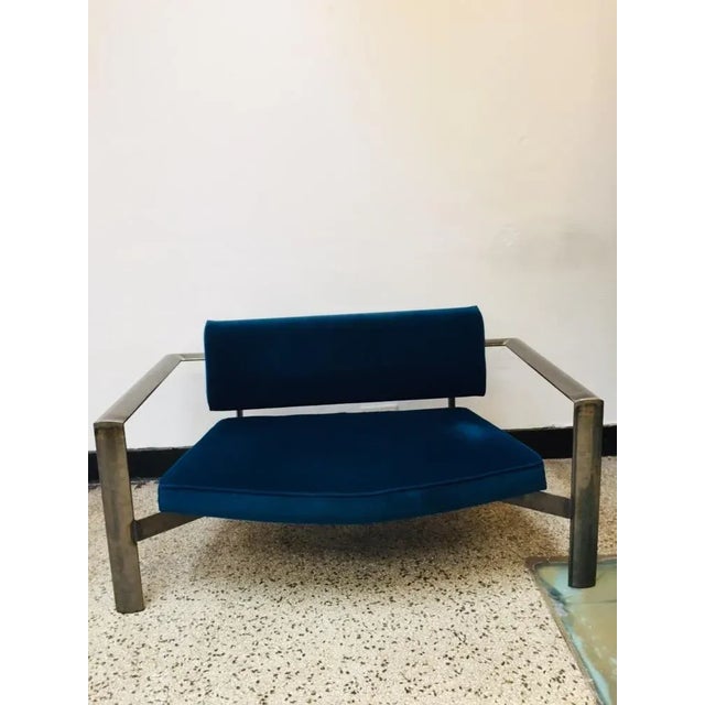 Vintage Velvet & Steel 2-Seater Sofa, 1980s For Sale - Image 12 of 13