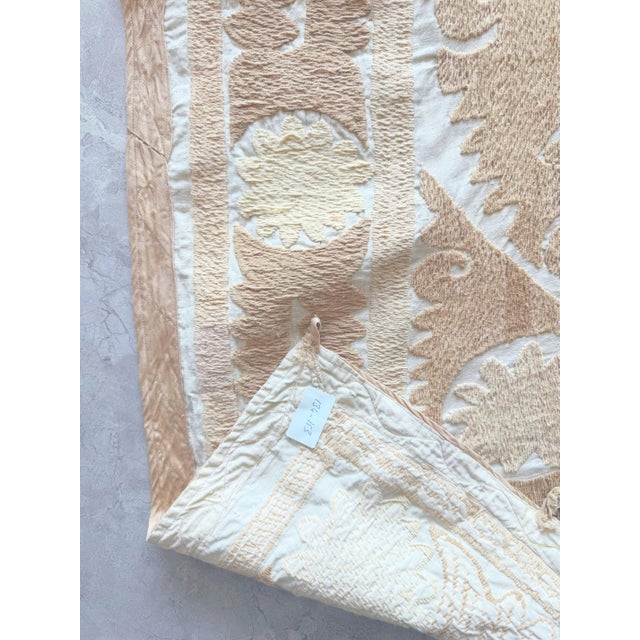 Textile Neutral Tan Samarkand Suzani Textile Wall Art 4'5'' X 5' For Sale - Image 7 of 7