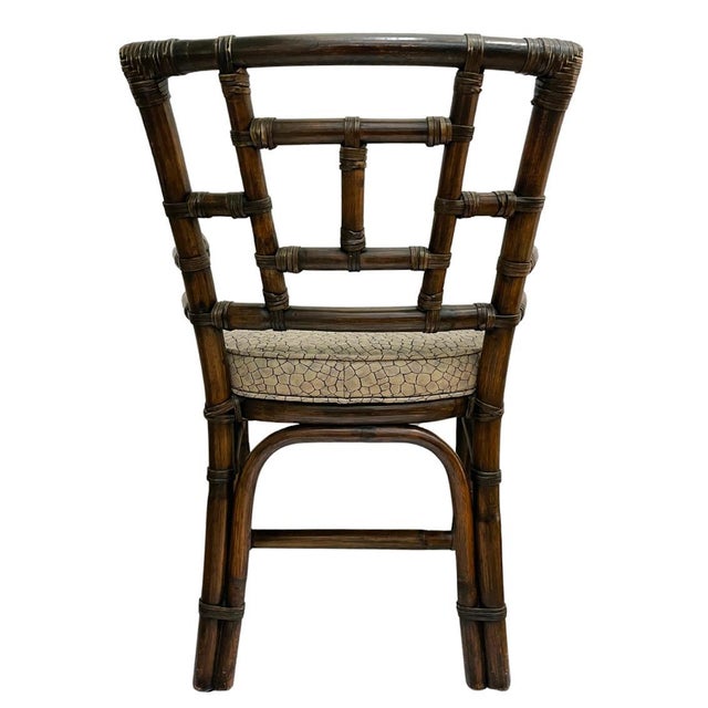 Vintage McGuire Chinese Chippendale Leather Wrapped Rattan Armchairs - A Pair For Sale - Image 9 of 10