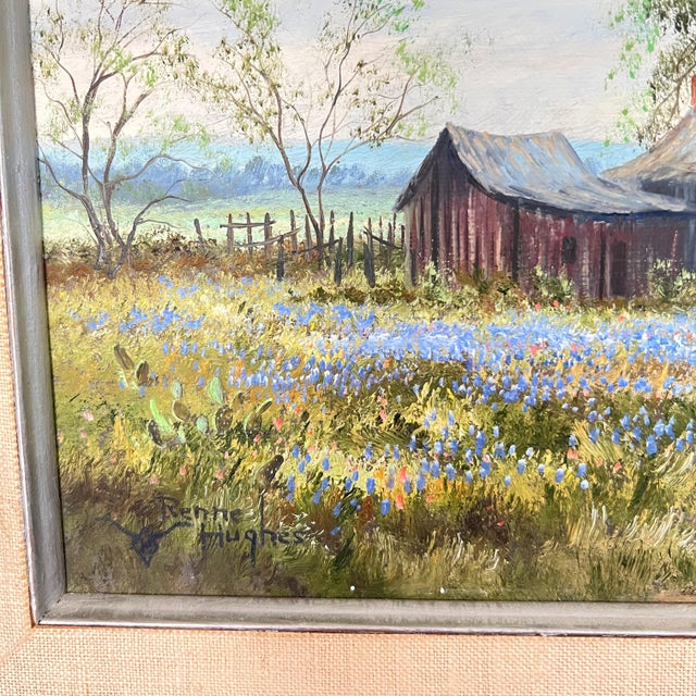 Paint Mid 20th Century Original Bluebonnet Landscape Painting by Renne Hughes For Sale - Image 7 of 10