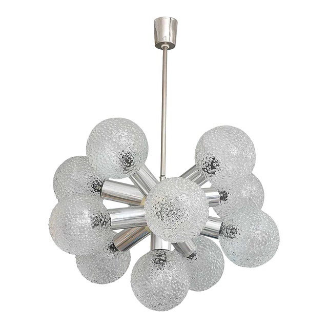 Polished Chrome and Bubble Glass Chandelier Modified Space-Age Style For Sale