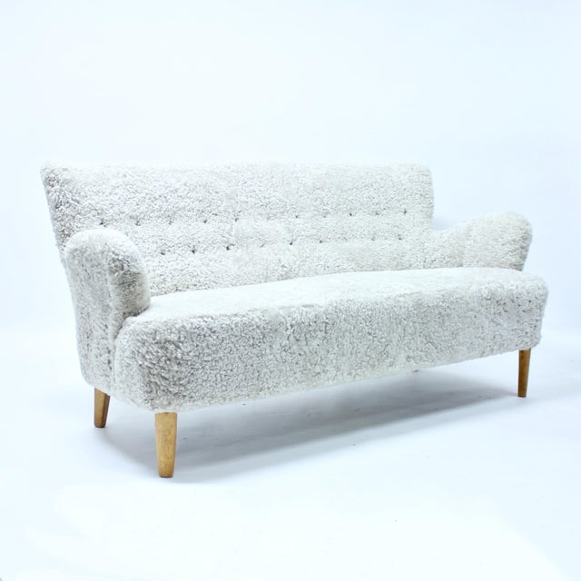 Mid-Century Modern Swedish Modern Sheepskin Sofa, 1940s For Sale - Image 3 of 12