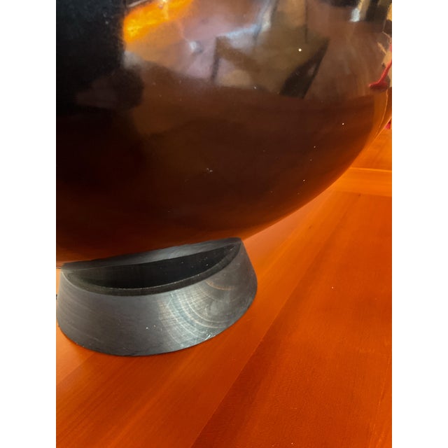 Mid 20th Century Mid Century Modern XL Black Ceramic and Walnut Sphere Table Lamp For Sale - Image 12 of 14
