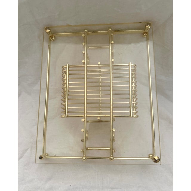 Charles Hollis Jones Vintage 70's MCM Brass/Lucite Flatware Caddy For Sale - Image 4 of 6