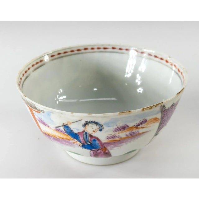 We are selling this nicely painted Chinese export mandarin palette bowl. Condition: Some small chipping and fritting on...