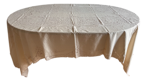 Beige Hand-Embroidered Linen Tablecloth and Napkins, 1890s, Set of 13