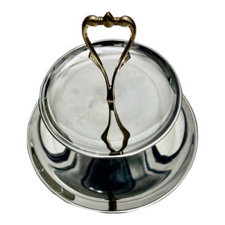 Vintage Mid-Century Modern 2-Tier Silver & Brass Tidbit Tray Dessert & Pastry Stand Centerpiece For Sale