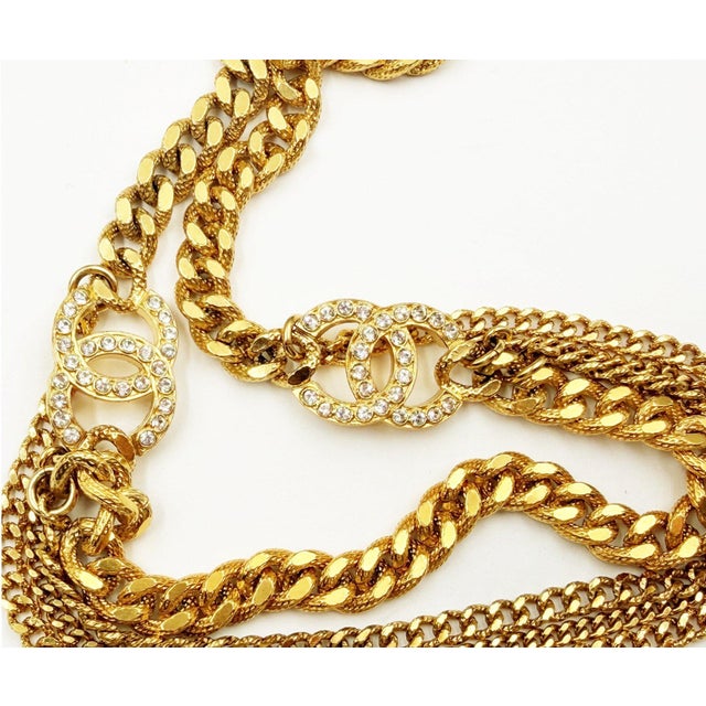 2020s Chanel Gold Plated Double CC Crystal Chains Belt Necklace For Sale - Image 5 of 5