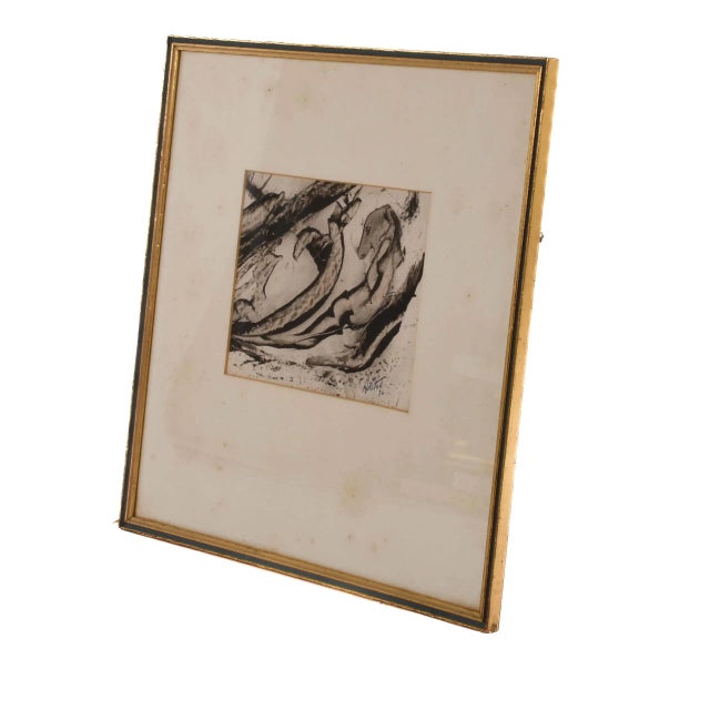 Late 20th Century Framed Signed J. Akston "Lustful Dream, 1970" Acrylic on Paper Painting For Sale - Image 5 of 11