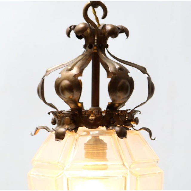 Patinated Brass Arts & Crafts Lantern, 1900s For Sale - Image 9 of 17