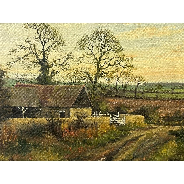 Old Barn Scene of a Farm in the English Countryside by British Landscape Artist 1980 Circa For Sale - Image 14 of 16