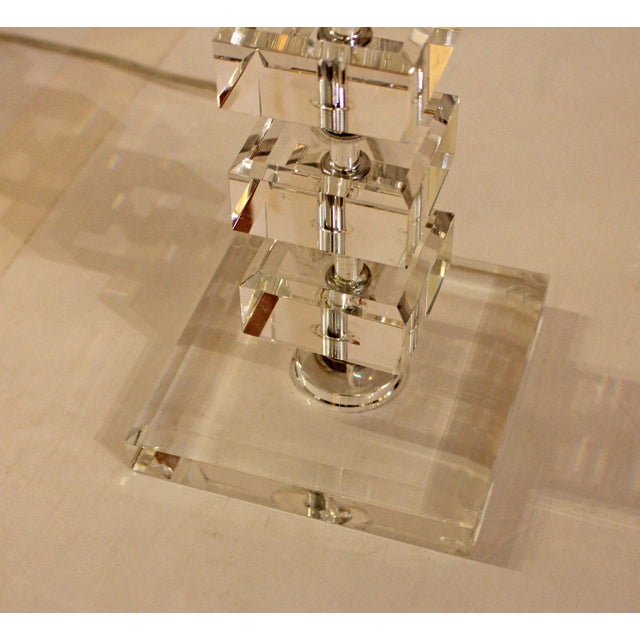 1970s Circa 1970s English Crystal Block Table Lamp For Sale - Image 5 of 10