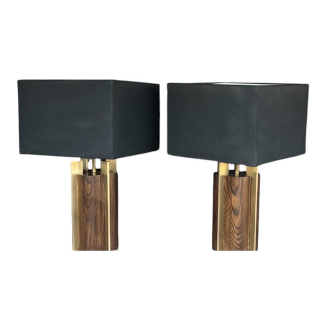 1960s Sculptural Mid-Century Modern Table Lamps in Wood & Brass - a Pair For Sale In Los Angeles - Image 6 of 14