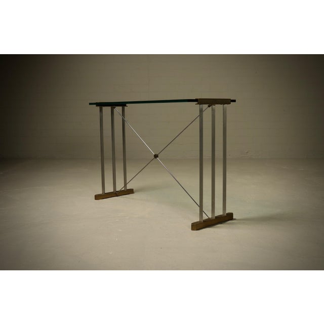 1970s Console Table with Brass Details and Glass Top by Peter Ghyczy, 1970s For Sale - Image 5 of 15