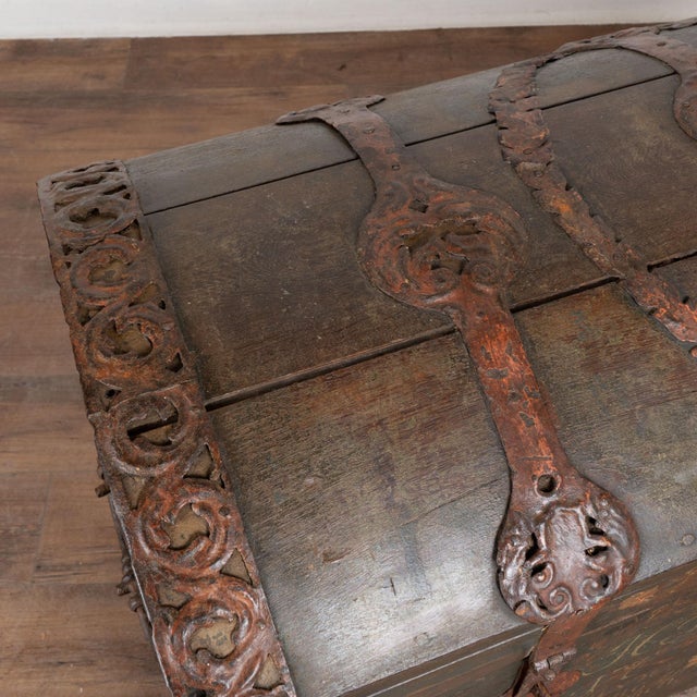 Late 18th Century Large Swedish Oak Trunk With Original Green Painted Finish, Dated 1785 For Sale - Image 5 of 18