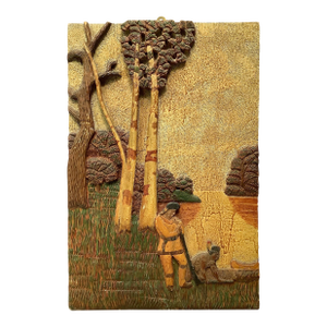 Antique Carved Wood Plaque With Native American Guide & Trapper