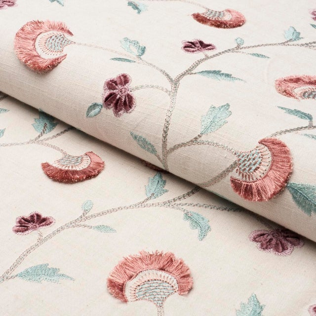 Schumacher SAMPLE - Schumacher Iyla Embroidery Fabric In Rose & Natural For Sale - Image 4 of 5