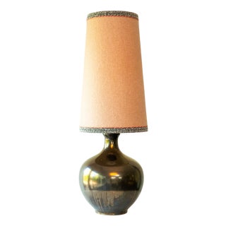 Metallic Ceramic Floor Table Lamp with Mohair Lampshade attributed to R. Houben, 1970s For Sale