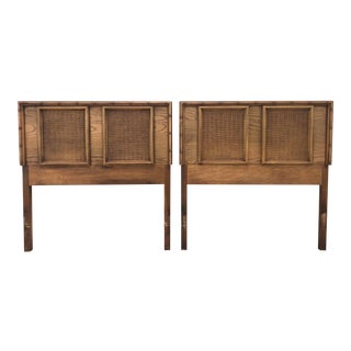 Brown Faux Bamboo Twin Headboards With Woven Insets- a Pair For Sale