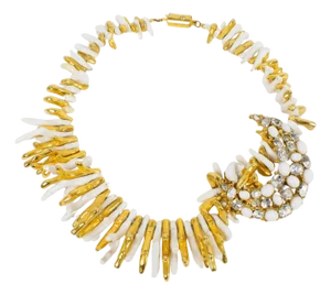Ugo Correani Gold and White Choker Necklace with Jeweled Medallion