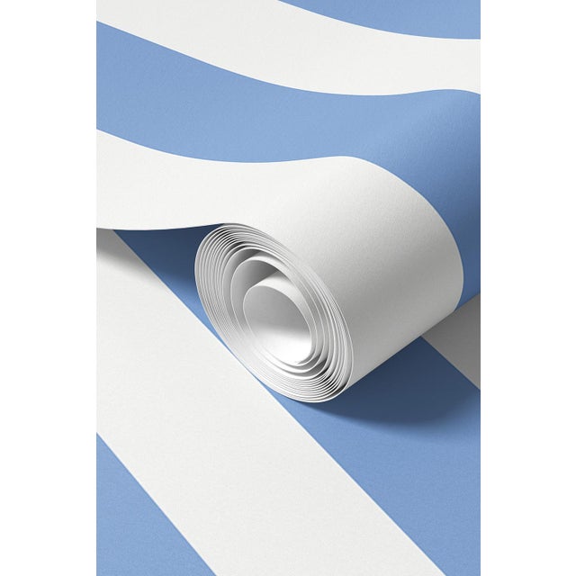 Clubhouse Stripe Grasscloth Wallpaper by House Party | Cornflower Blue and White | 8 Yards For Sale - Image 11 of 11