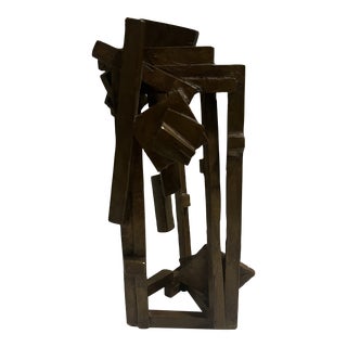 Vintage, Geometric Bronze Sculpture, Signed For Sale
