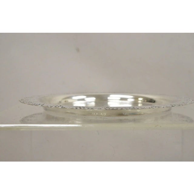 Victorian Vintage Home Decorators Inc Silver Plated Pierced Gallery Round Serving Tray For Sale - Image 3 of 9