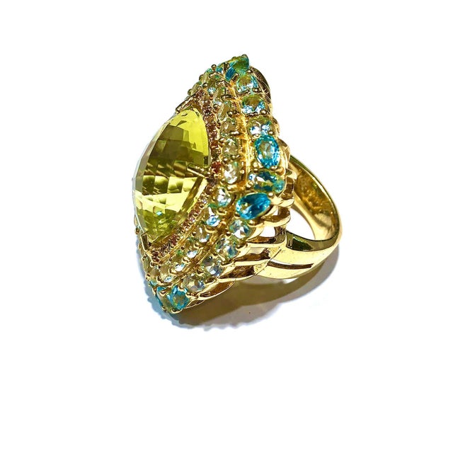 Bochic "Orient" Lemon Quartz, Topaz & Peridot Cocktail Ring Set 18K Gold&Silver For Sale - Image 11 of 18