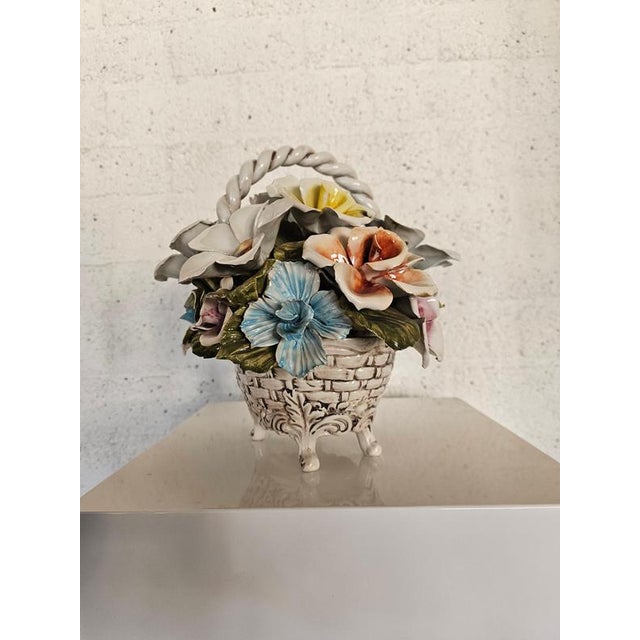 Bassano Ceramic Basket with Flowers, Italy, 1950s For Sale - Image 10 of 18