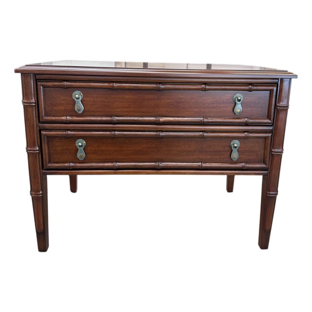 2000s Commode Faux Bamboo 2 Drawer Bedside Table Side Chest of Draws Nightstand For Sale