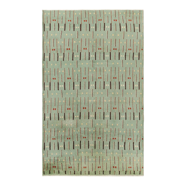 Vintage Zeki Müren Rug in Celadon With Geometric Patterns, From Rug & Kilim For Sale