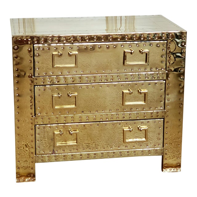 1970s Hollywood Regency Sarreid Brass 3 Drawer Chest Chairish