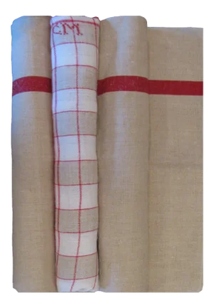 French Red & Taupe Linen Monogrammed Torchons, S/3
