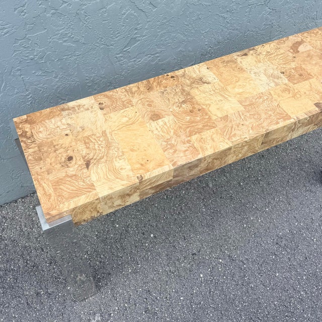 Mid-Century Modern Burlwood Laminate and Chrome Console Table For Sale - Image 4 of 8