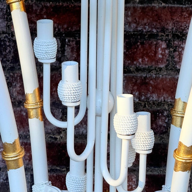 Vintage Palm Beach Regency Parcel Gilt Faux Bamboo Lantern Chandelier Curated and Newly Painted by Turtle and Crane For Sale In Mobile - Image 6 of 11