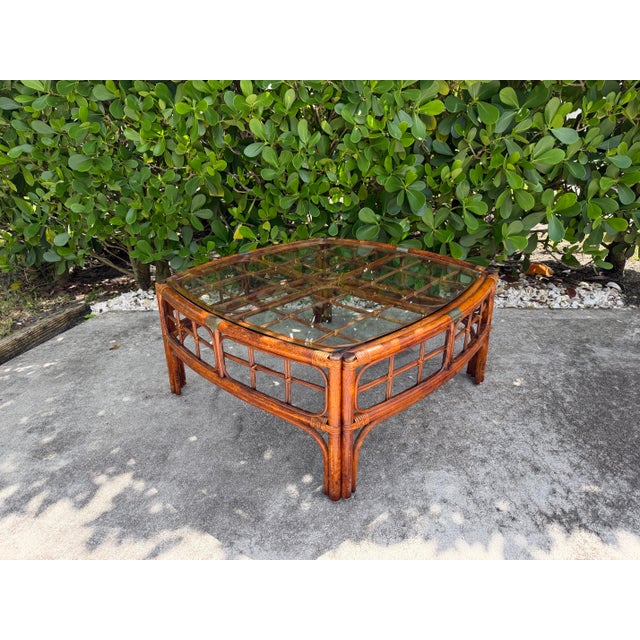 Vintage Tortoise Bamboo Rattan Square Coffee Table With Glass Top For Sale - Image 12 of 12