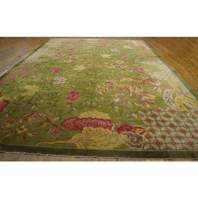 Beautiful Green Color 1920s Chinese Art Deco Carpet by Nichols Atelier 11'10" x 17'2" - 361 x 523 Stunning Antique Chinese...
