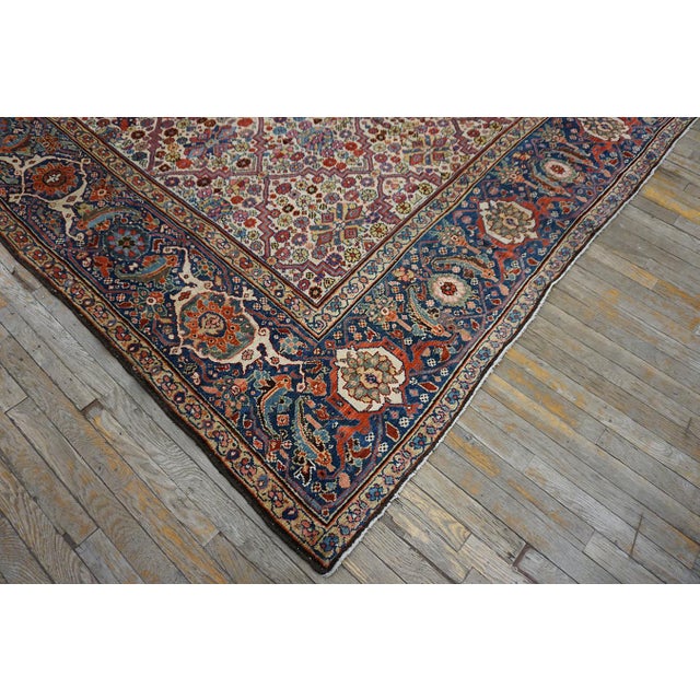 Textile Antique Persian Rug With Beautiful Allover Diamond and Floral Pattern on Ivory Background Color For Sale - Image 7 of 12
