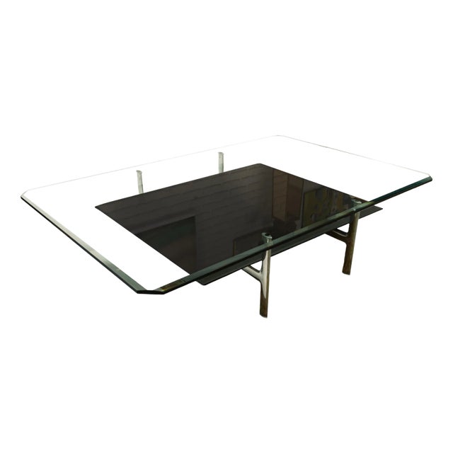 Antonio Citterio for B&b Italia Diesis 2 Tier Glass Chrome Leather Coffee Table For Sale