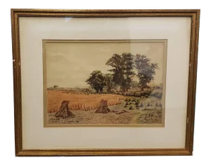 Early 19th Century Jutland Countryside Framed Watercolor Painting by r.a. Delmon (Denmark) (1814)