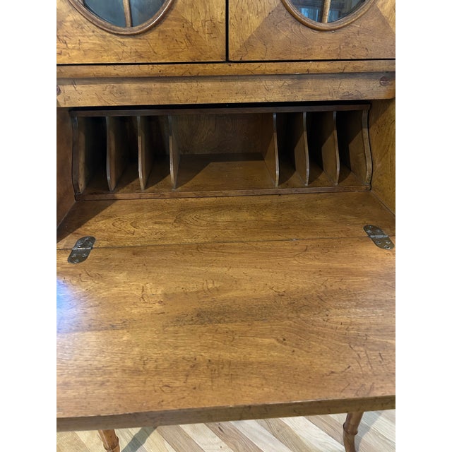 Brown 1970’s American of Martinsville Faux Bamboo Chinoiserie Palm Beach Secretary Desk With Display Cabinet For Sale - Image 8 of 12
